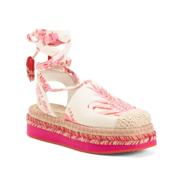 FARM Rio Women's Pink Fruit Juice Lace Up Ankle Tie Espadrille Flats - Picture 2 of 3